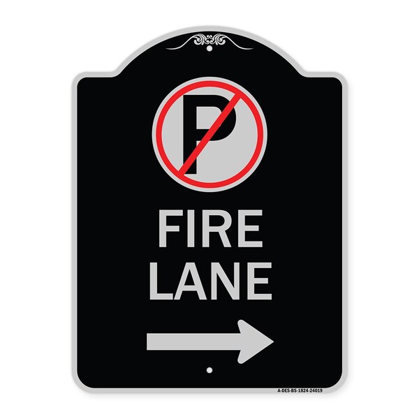 Fire Lane No Parking and Right Arrow Heavy-Gauge Aluminum Sign, 24" x 18", BS-1824-24019
